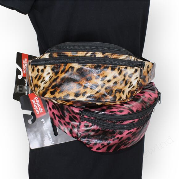 2 New 80s Animal Print FannyPack BeltBag Textured Vinyl Pockets Waisties - Picture 3 of 9